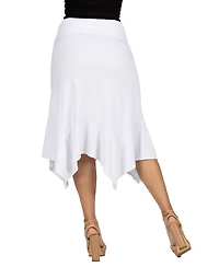 24seven Comfort Apparel Solid Color Knee Length Elastic Waist Handkerchief Skirt