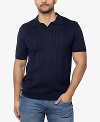 Spring + Mercer Men's Cable Knit Johnny Collar Short Sleeve Sweater Polo