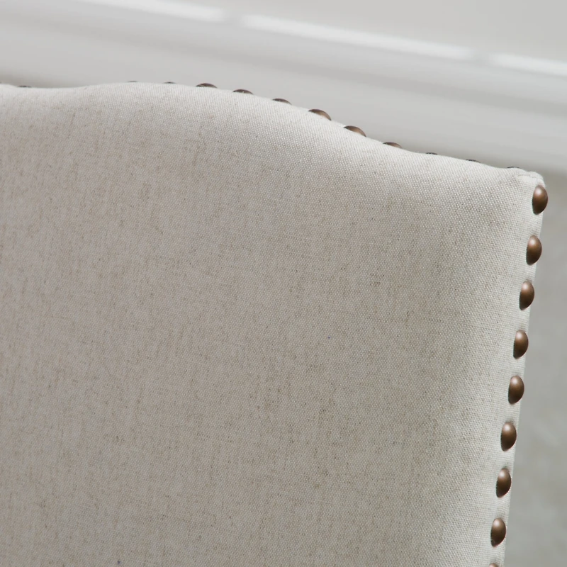 Streamdale Furniture Beige Polyester Dining Chair with Bronze Studs and Espresso Legs