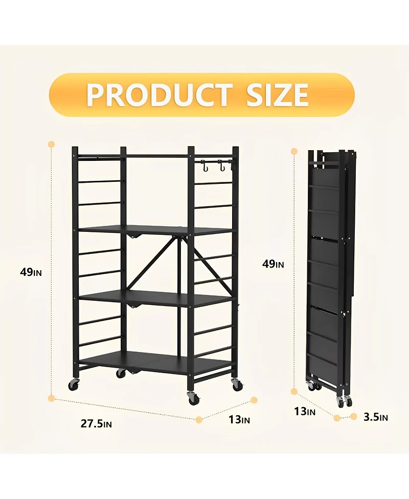 Sugift 4-Tier Foldable Storage Shelves, Metal Shelving Units, Storage Rack, Black
