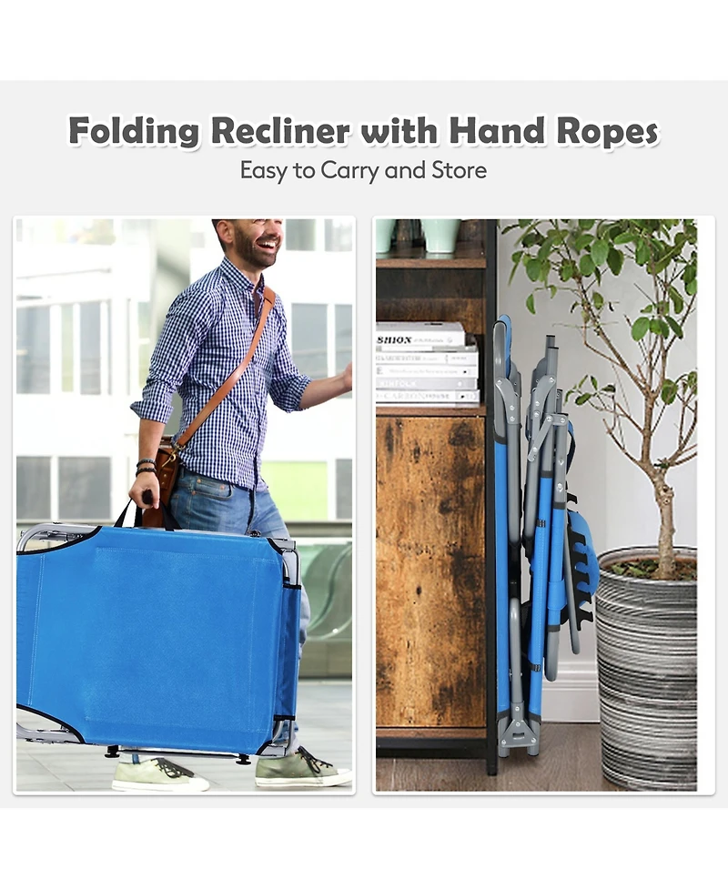 Gymax Set of 2 Beach Chaise Lounge Chair Folding Reclining w/ Facing Hole Turquoise