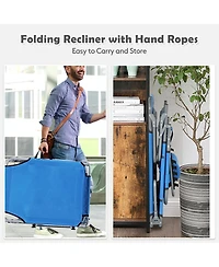 Gymax Set of 2 Beach Chaise Lounge Chair Folding Reclining w/ Facing Hole Turquoise