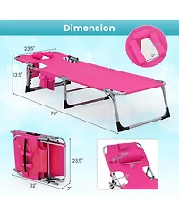 Gymax Set of 2 Beach Chaise Lounge Chair Folding Reclining w/ Facing Hole Turquoise