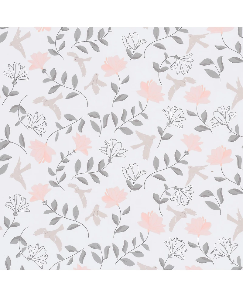 Lambs & Ivy Petals White/Pink/Gray Floral 100% Cotton Fitted Crib/Toddler Sheet