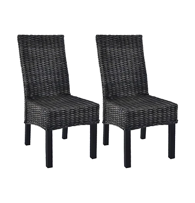 Dining Chairs 2 pcs Black Kubu Rattan and Mango Wood