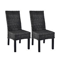 Dining Chairs 2 pcs Black Kubu Rattan and Mango Wood