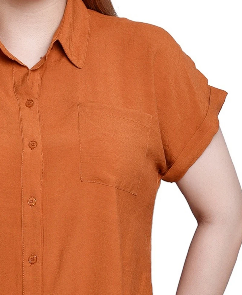 Ny Collection Short Sleeve Woven Front-Jersey Back Top