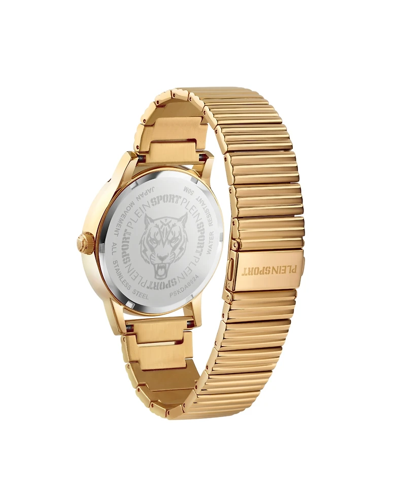 Plein Sport Men's Iron Tiger 3 Hand Quartz Ip Yellow Gold Bracelet 44mm