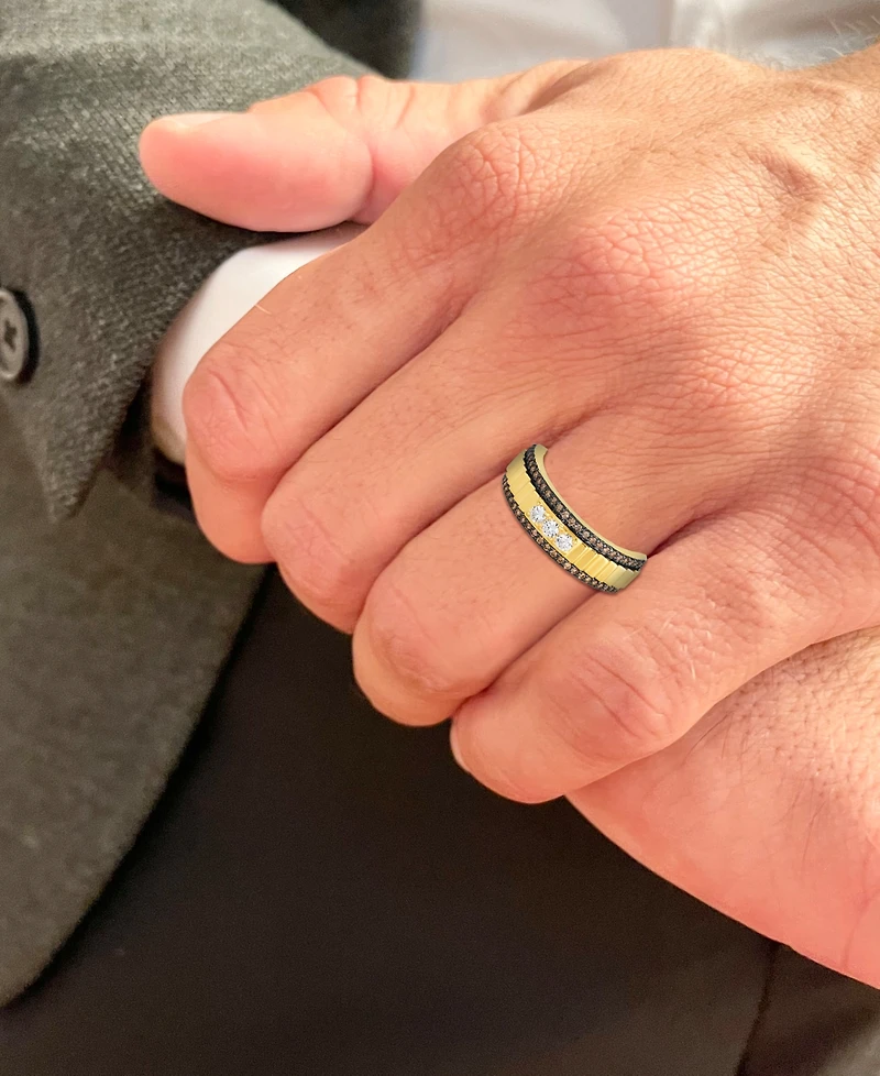 Le Vian Chocolatier Men's Chocolate Diamond & Vanilla Diamond Ridge Texture Ring (1/2 ct. t.w.) in 14k Gold