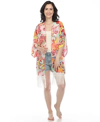 White Mark Women's Sheer Fringe Kimono