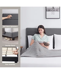 Clara Clark Horizontal Channel Upholstered Platform Bed - King - Navy