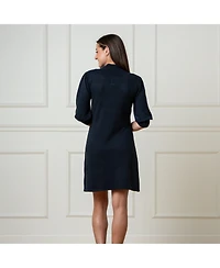Hope & Henry Women's Long Puff Sleeve Mock Neck Sweater Dress