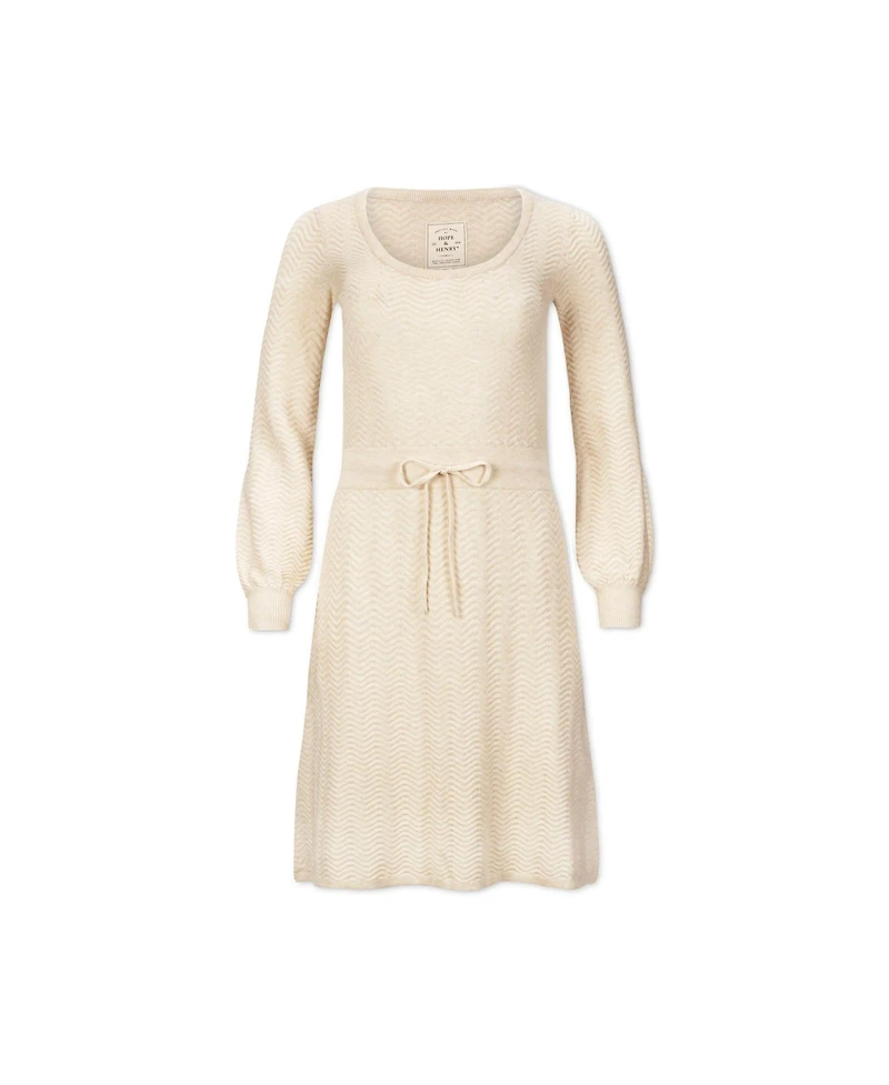 Hope & Henry Women's Long Balloon Sleeve Scoop Neck Sweater Dress