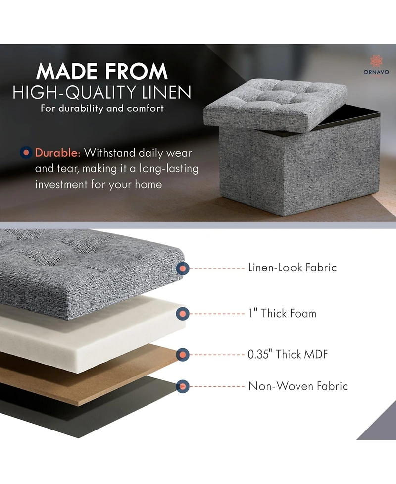 Collapsible Small Rectangle Footrest Storage Ottoman - 12 x 16 x 12
