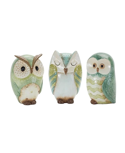 Slickblue Set of 3 Terra Cotta Owl Figurines for Rustic Home Decor