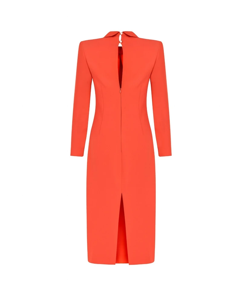 Nocturne Women's Tie Neck Midi Dress with Shoulder Pad