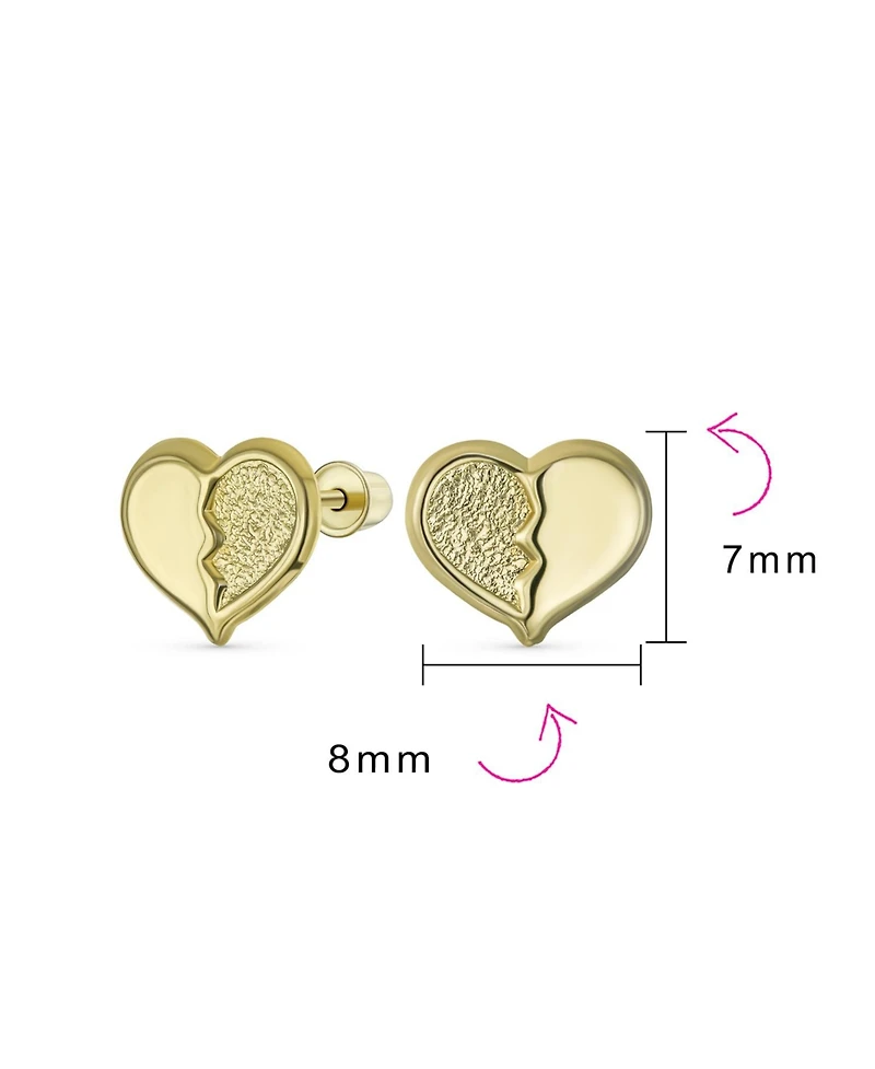 Bling Jewelry Minimalist Tiny Simple10K Yellow Gold Split Heart Stud Earrings Secure Screw Back 8MM