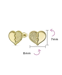 Bling Jewelry Minimalist Tiny Simple10K Yellow Gold Split Heart Stud Earrings Secure Screw Back 8MM