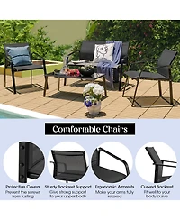 Gymax 4PCS Patio Conversation Futniture Set w/ Fabric and Anti-Rust Steel Frame Grey