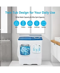 Gymax Portable Semi-automatic Washing Machine 26 lbs Twin Tub Laundry Washer Blue