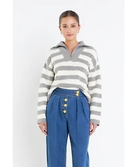 English Factory Women's Striped Half-Zip Sweater
