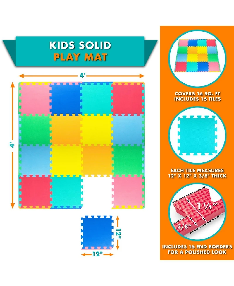 ProsourceFit Kids Floor Play Mat 3/8-in, 16 Sq Ft - Tiles