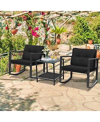 Sugift 3 Pieces Cushioned Patio Rattan Set with Rocking Chair and Table