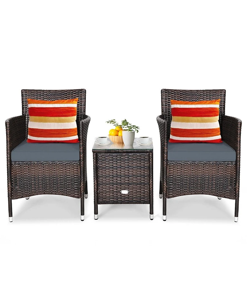Sugift 3 Pieces Ergonomic Wicker Patio Conversation Set