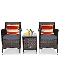 Sugift 3 Pieces Ergonomic Wicker Patio Conversation Set