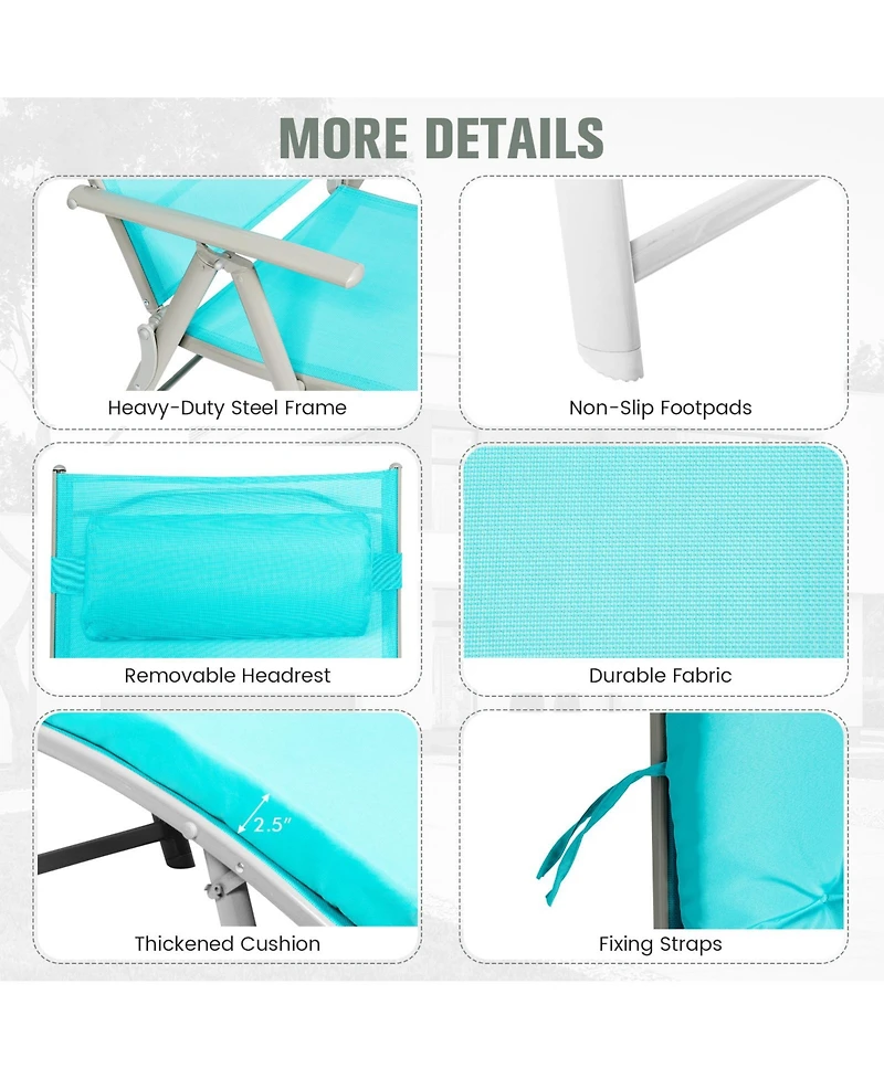 Inolait Adjustable Outdoor Lightweight Folding Chaise Lounge Chair with Pillow-Blue