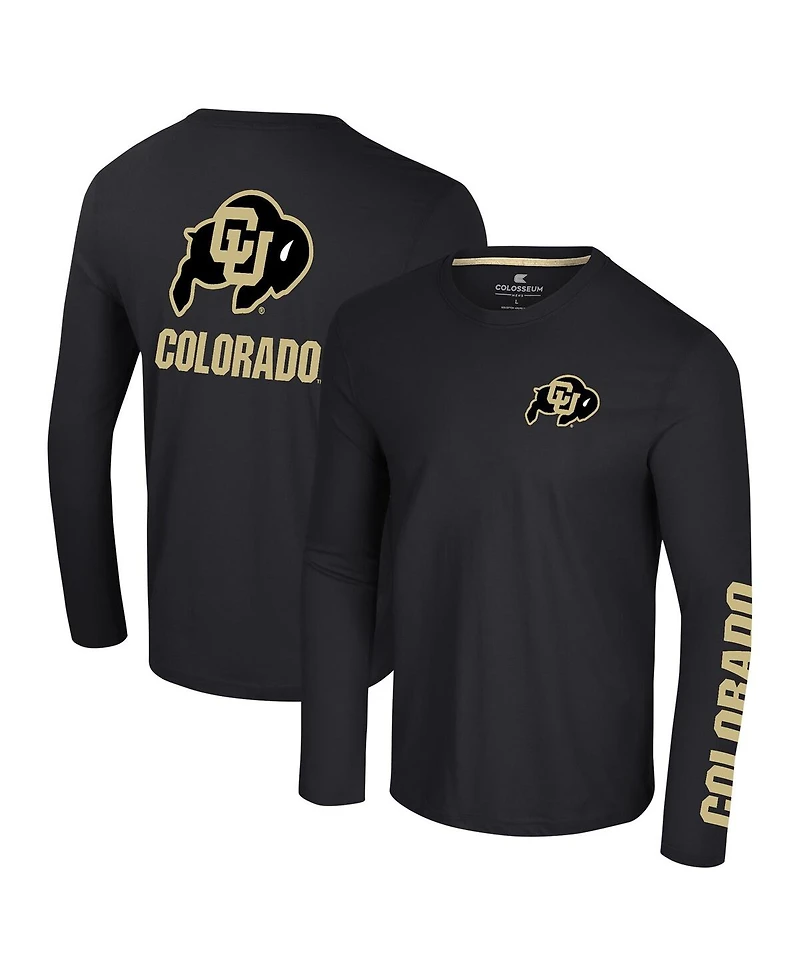 Colosseum Men's Black Colorado Buffaloes Logo Lockup 3-Hit Active Blend Long Sleeve T-Shirt