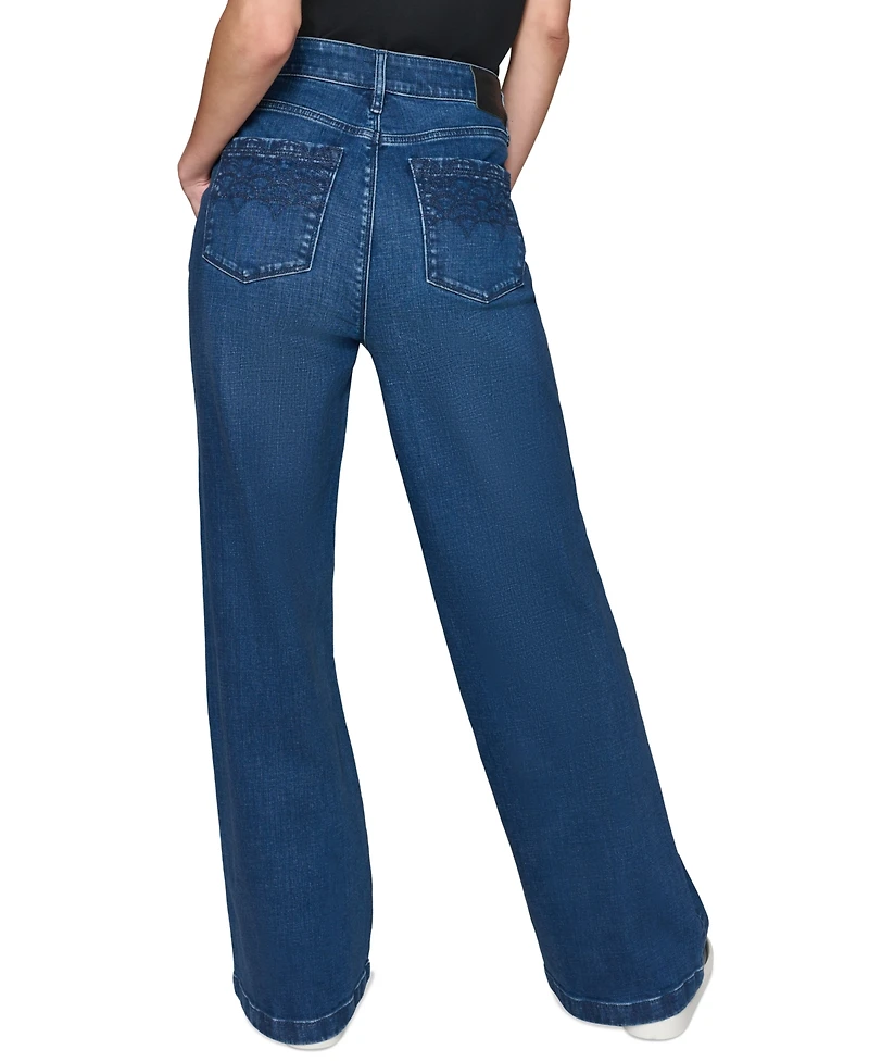 Karl Lagerfeld Paris Petite Mid-Rise Wide-Leg Jeans, First@Macy's