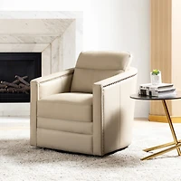 Hulala Home Jorge Contemporary Classic 28.74'' Wide Genuine Leather Swivel Chair