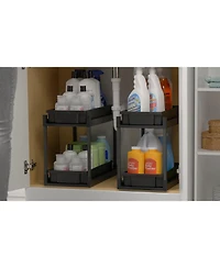 Iris Usa 2-Tier Under Sink Organizer, 2 Pack, Storage with Sliding Drawers - Versatile solution for Office, Kitchen or Bathroom - Black