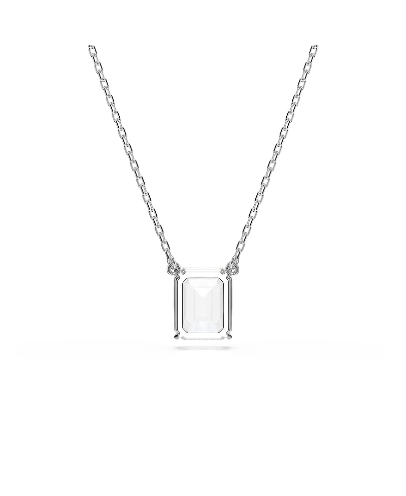 Swarovski Stilla Pendant, Octagon Cut, White, Rhodium Plated Necklace
