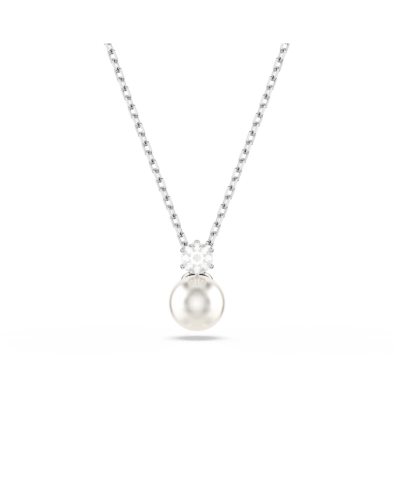 Swarovski Matrix Pendant, Crystal Pearl, Round Cut, White, Rhodium Plated Necklace