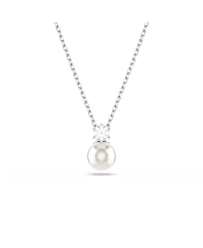 Swarovski Matrix Pendant, Crystal Pearl, Round Cut, White, Rhodium Plated Necklace