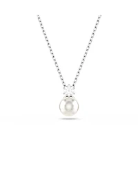 Swarovski Matrix Pendant, Crystal Pearl, Round Cut, White, Rhodium Plated Necklace