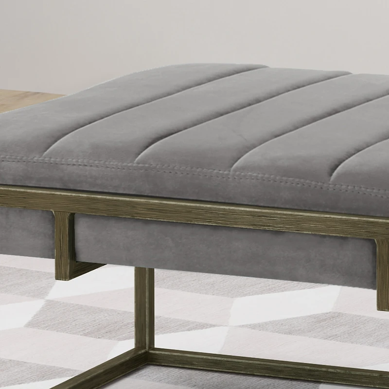 Streamdale Modern Velvet Fabric Ottoman Bench with Pleating and Metal Frame