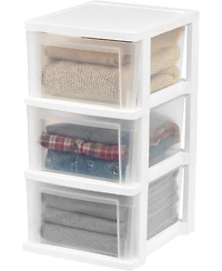 Iris Usa 3-Drawer Plastic Storage Dresser, 2-Pack, Standing Organizer Storage Container Bin with Drawers for Clothes Crafts Classroom, White/Clear