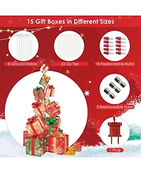 15 Stacked Pre-Lit Gift Box Tower 67'' Lighted Present Decoration with 450 Lights
