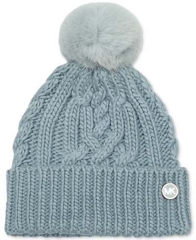 Michael Michael Kors Soft Knit Tangled Aran Cuff Pom Beanie