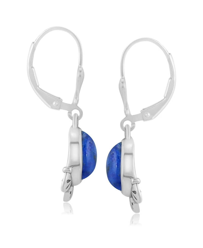 American West Jewelry Sterling Silver and Pear Shape Denim Lapis Gemstone Fan Lever Back Earrings