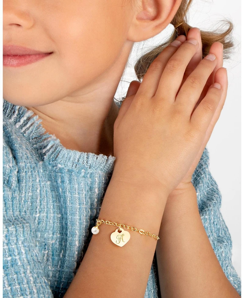 Tiny Blessings Little Girls Children's 14k gold Classic Charm Bracelet & Engraved Initial 6.25"