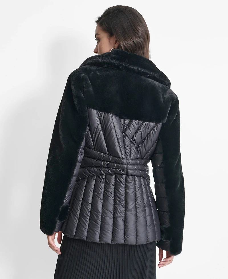 Dkny Women's Faux-Fur Spread-Collar Puffer Jacket