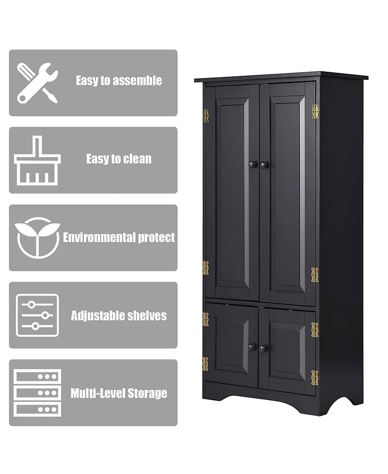 Accent Storage Cabinet Adjustable Shelves Antique 2 Door Floor Cabinet Cream