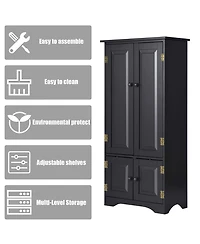 Accent Storage Cabinet Adjustable Shelves Antique 2 Door Floor Cabinet Cream
