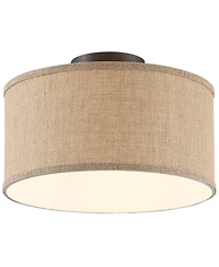 360 Lighting Adams Modern Ceiling Light Semi Flush Mount Fixtures 14" Wide Set of 2 Bronze Burlap Fabric Drum Shade for Bedroom Kitchen Living Ro