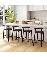 Set of 2 Counter Height Bar Chairs with Acacia Wood Frame and Footrest Support