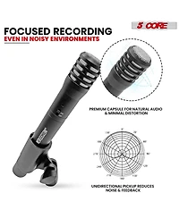 5 Core Professional Instrument Microphone Pencil Mic Condenser Cardioid Unidirectional Stick Microfono + Windscreen Mic Clip & Case